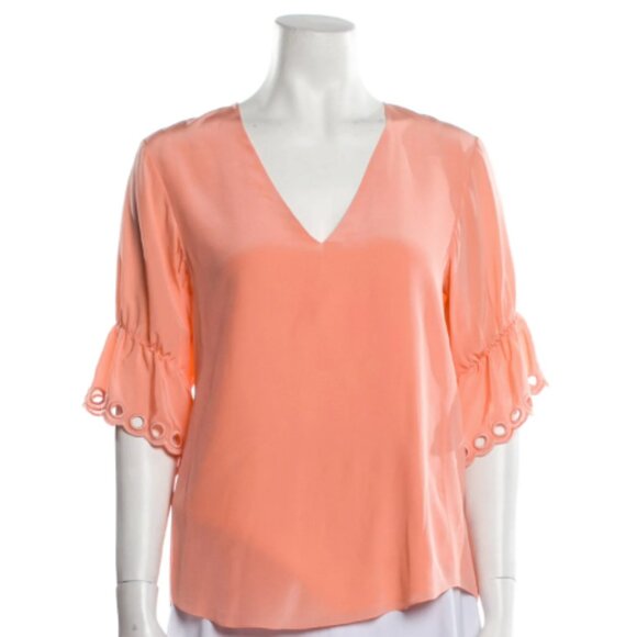 Chloe Peach Silk V-Neck Blouse (XS) - Picture 1 of 3